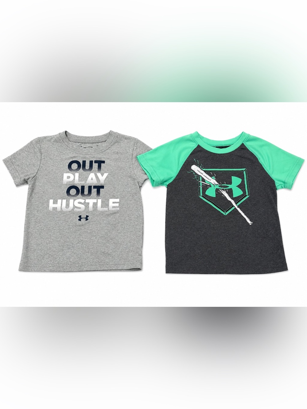 Under Armour Boys 2T Graphic T-Shirt Bundle Gray Green Short Sleeve 2 Pack
